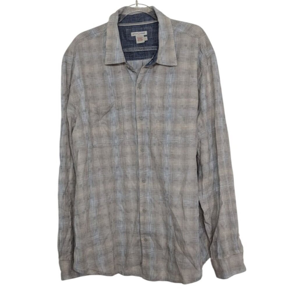 Carbon 2 Cobalt Plaid Shirt Mens Size Large Blue Tan Cotton Button Front